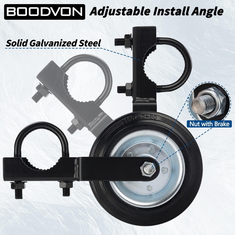 BOODVON Gate Wheel Gate Caster Kit with 1-5/8" Thru 2"