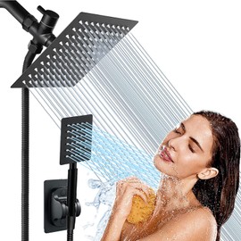 High Pressure Rain 6'' Square Shower Head Combo, Equipped with all Metal Hand Shower, 78" Extra Long Hose, 3-Way Diverter, Adhesive Shower Head Holder (WOSAISIUS Black Shower Head Set)
