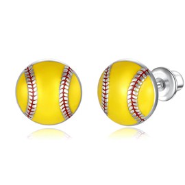 925 Sterling Silver Softball Volleyball Basketball Baseball Football Soccer Earrings Stud Hypoallergenic Sports Mom Jewelry Gifts for Women Player Lover (Softball Screw Back)