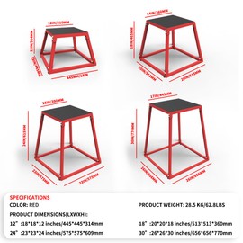 12 Inch Steel Plyo Box for Exercise, Plyometric Jumping Box,Metal Exercise Step Up Box with Anti-Slip Surface for Home Gym, Red
