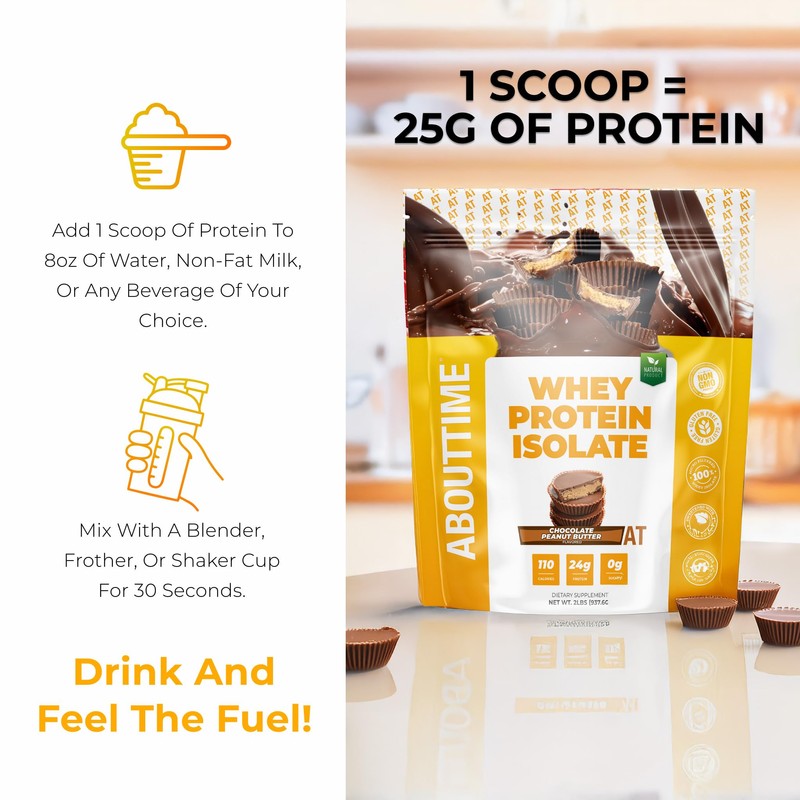 About Time Whey Protein Isolate Powder 24g Chocolate Peanut Butter,