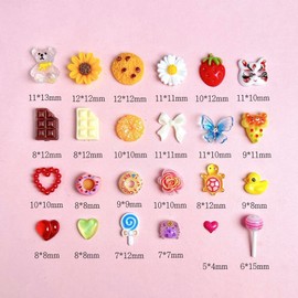 3D Strawberry Nail Charms Kit, Mixture Color Lollipop Donuts Charms for Nail, Cute Bow Candy Daisy Heart Nail Art Designs, Rose Nail Decorate DIY Body Face Craft and Salon Use