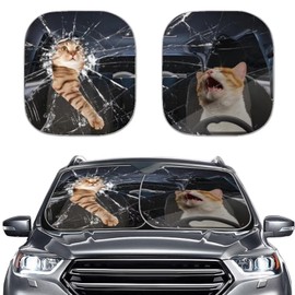 Howilath Cute Broken Cat/Kitten Designer 2Pcs/Set Car Sun Shade for Front Windshield Protector Keep Your Vehicle Cool