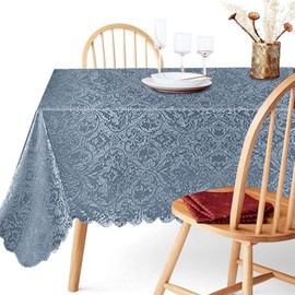 Classic Damask Printed Jacquard Tablecloth Washable Rectangle Round Runner Napkin Table Cover Cloth Protector for Kitchen Picnic (Silver, Table Cloth (52" x70) 132 x 172cm)