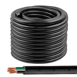 YDDECW 100ft 14/3 14 AWG Portable Power Cable (3 Conductor) - SOOW 600V 14 Gauge Electric Wire for Motor Leads, Portable Lights, Battery Chargers and Machinery - 3 Conductor - 100 Feet Electrical Cord
