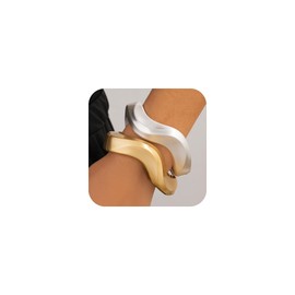 Chunky Gold Bracelets for Women, 14k Gold Plated 2pcs Gold Bangle Bracelets for Women Wave Bracelets Stack Non Tarnish Trendy Wide Hinged Cuff Open Bracelet Dainty Minimalist Jewelry