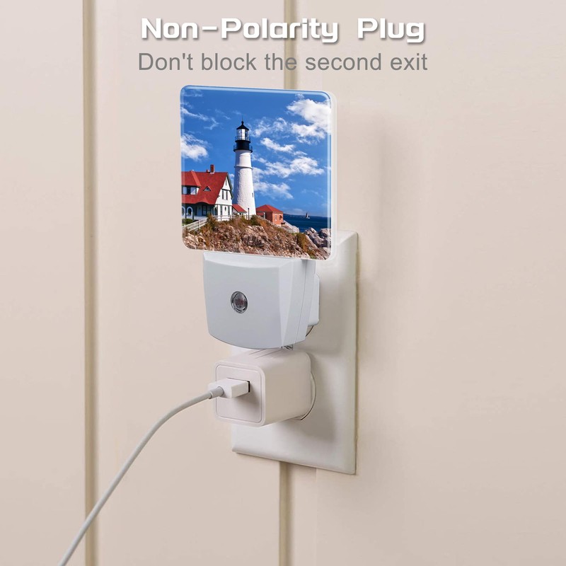 sndheke Beautiful White Lighthouse Night Light Plug into Wall, Ocean