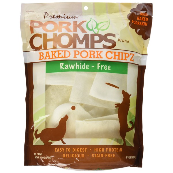 Pork Chomps Baked Pork Skin Dog Chews, 3-inch Chips, 12oz Bag