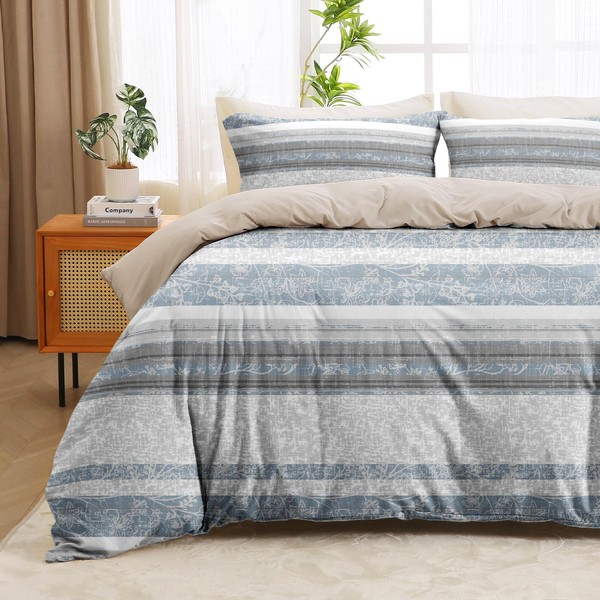 MUXHOMO Duvet Cover Full Size, 3 Pieces Striped Duvet Cover