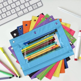 YoeeJob Pencil Pouch for 3 Ring Binder, Zipper Pencil Pouches Bulk, Pencil Case Pouch with Clear Window for Class, School, Office, 8 Colors-24 Packs