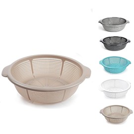 Plastic Colander Food Sieve Strainer Basket for Food Washing Draining Pasta Spaghetti Rice Salad Vegetable Kitchen Cooking Hobby (31cm - Taupe)