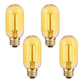 AMDTU LED Edison Bulbs 40 watt Dimmable, Straight Filament Vintage 4W E26 Bulb 40W Equivalent, Warm Yellow 2200K E26 Edison Bulb,T45 Amber Glass Tubular Light Bulbs, AC120V, 400LM, UL Listed, 4 Pack…