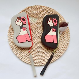 SIRAMO Glasses Case, Stylish, Sunglasses Case, Eye Glass Case, Sunglasses Case, Soft, Eyeglass Case, Soft, Eyeglass Case, Cute, Lightweight (Girl), Darkgreen-Girl