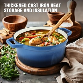 HAUSHOF 5.3QT Enameled Cast Iron Dutch Oven with Lid, Non-Stick Pot for Sourdough Bread Baking, Stewing, Rosting, Blue