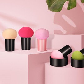 LALAFINA Makeup Sponge, Makeup Puff, Mushroom Puff Sponge Puff for Wet and Dry Use, Makeup Tools, Case, Multi-functional, Makeup Sponge Puff Portable, Cute, Set of 5 (Random Colors)