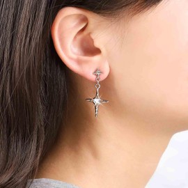 Inilbran Boho Moonstone Star Earrings Vintage Moon Star Earrings Silver Sky Star Drop Earrings Asymmetrical Star Moon Stud Earrings Jewellery for Women and Girls, Zinc