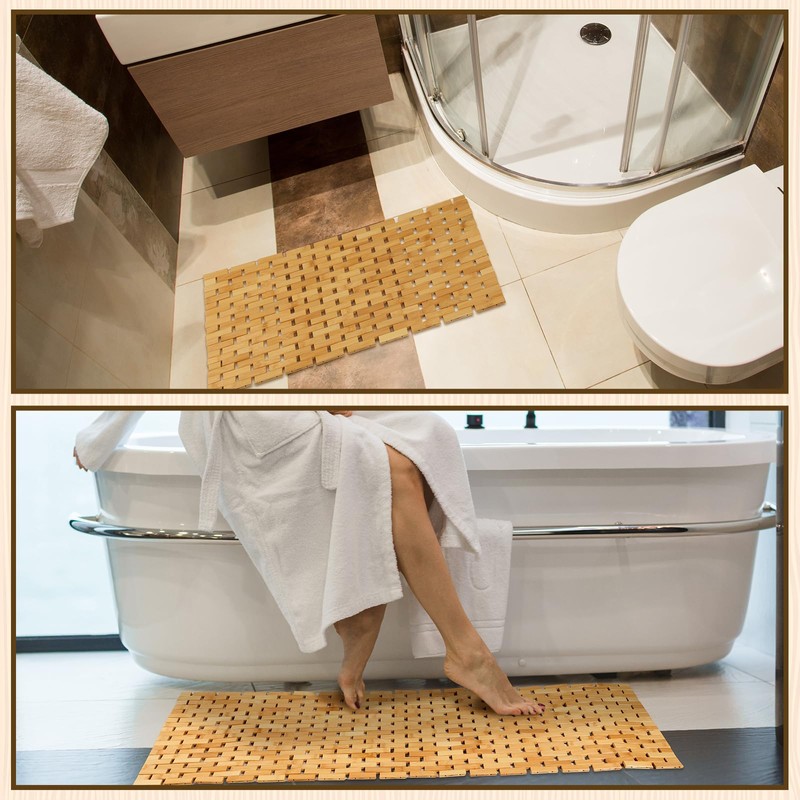 Barydat 2 Pcs Bathroom Bamboo Bath Mat Set Long Large