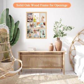 MOUDAMION 4x6 Oak Wood Picture Frames Collage Wall Decor Natural Woodgrain, Solid Oak Wooden Family Photo Collage Frame 8 Openings, Glass Front, Wall Hanging Display 8 4x6 Pictures