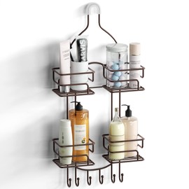 SRIWATANA Shower Caddy Organizer Hanging Over Head, Bathroom Shower Rack Hanger with Hooks for Razors - Bronze