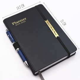 2024-2025 Diary - 18 Month Mid Year Calendar from July 2024 to December 2025, A5 Week to View Diary Weekly Monthly Planner with Leather Cover, Pen Loop, Inner Pocket (Black)