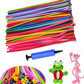 Modelling Balloons, Pack of 100 Mixed Colours, Long Twisted Balloons, Modelling Balloons with Large Air Pump for Children's Birthday Party Wedding Decoration