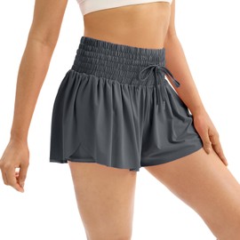 Blaosn - Pantalones cortos deportivos para mujer, para entrenamiento, correr, gimnasio, yoga, cintura alta, con bolsillos, para sudor, ropa casual de verano, Gris, Small