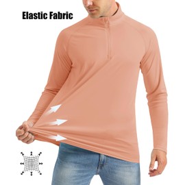 UPF 50+ Shirts Men Long Sleeve Shirts 1/4 Zip Up Sun Protective UPF 50+ Fishing Summer Shirts Apricot