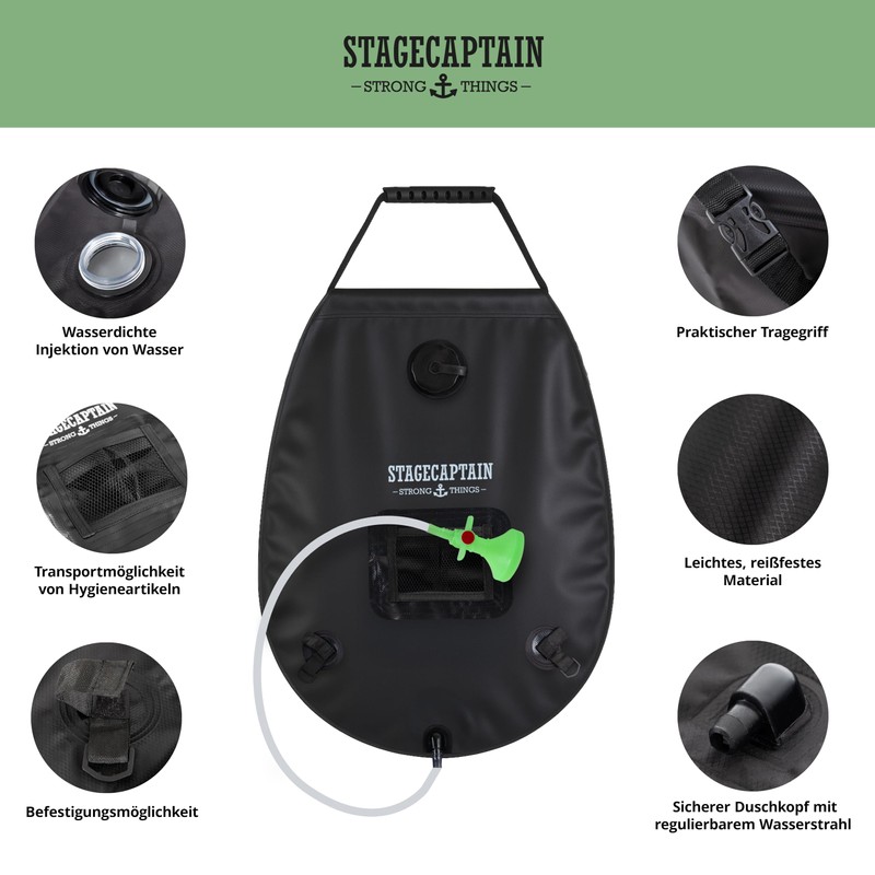 Stagecaptain MD-20 BK Showerqueen Mobildusche – 20L Warmwasser Solardusche mit