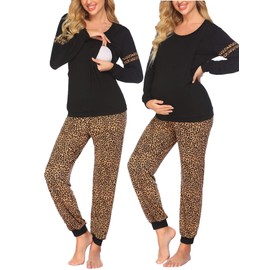 Ekouaer Maternity Pajama Set Nursing Pjs Women Breastfeeding Pregnancy Postpartum Clothes Long Sleeve Top & Pant with Pockets