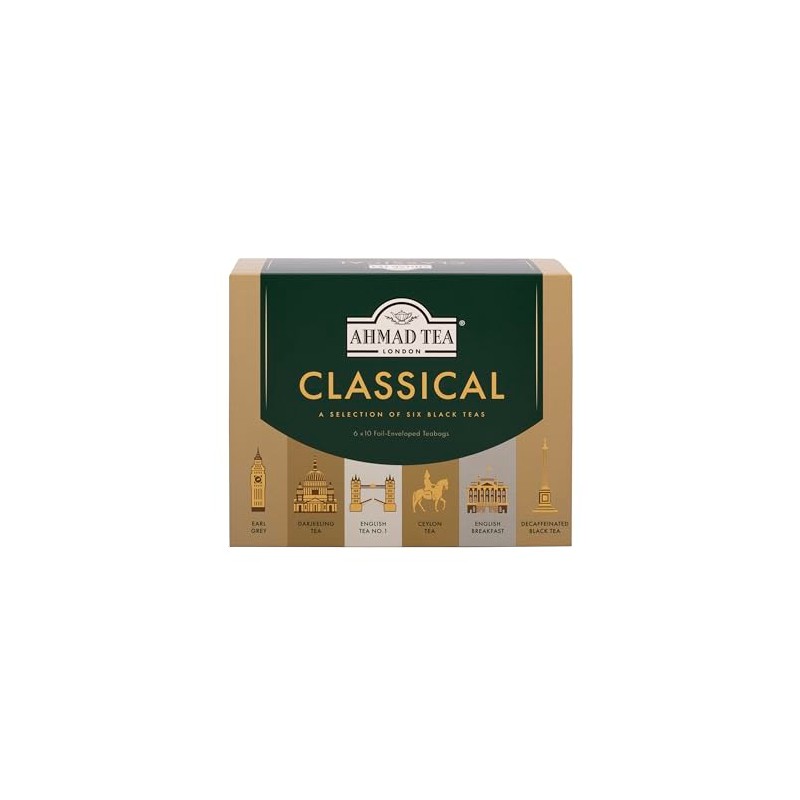 Ahmad Tea Black Tea, Classic Selection Pack Teabags, 60 Foil