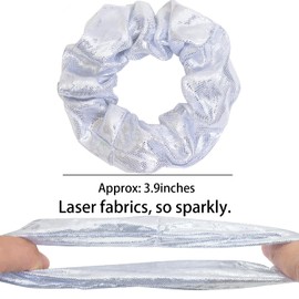 24 PCS Shiny Metallic Hair Scrunchies Bulk, Cheer Scrunchies Hair Accessories Cheerleading Hair Ties Elastics for Women Cheerleading Teams (Silver)