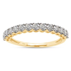 SAVEARTH DIAMONDS 1/2 cttw Round Cut Lab Created Moissanite Diamond Half Eternity Stackable Band Ring For Women In 14K Yellow Gold Over Sterling Silver (VVS1 Clarity, 0.50 Cttw)-6.5
