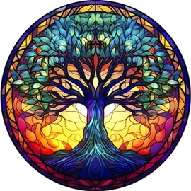 Fountor Tree of Life Diamond Art Kits for Adults - Stained Glass Diamond Painting Kits for Adults Beginners, DIY 5D Tree of Life Round Diamond Gem Art Kits for Gift Home Wall Decor 12x12inch