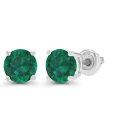 925 Sterling Silver 6mm Round Created Green Emerald May Birthstone Screwback Stud Earrings