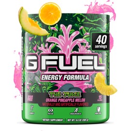 G Fuel The Juice Energy Drink Powder, Pre Workout Caffeine Mix for Gaming, Sugar Free Focus Amino, Vitamin + Antioxidants, 9.9oz (Pineapple & Melon Punch, 40 Servings)