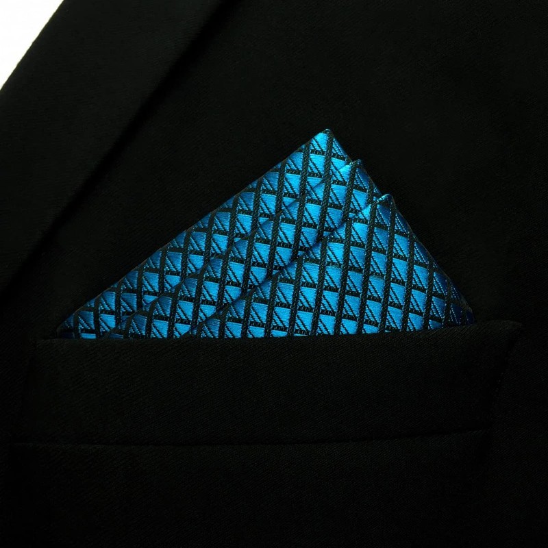 SHLAX&WING Solid Blue Men's Pocket Square Silk Business 32cm, blue