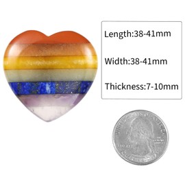 mookaitedecor Pack of 2 Natural 7 Chakra Heart Shaped Crystal Thumb Worry Stones for Anxiety Stress Relief, Healing Crystal Love Heart Good Luck Pocket Stone Gifts for Friends