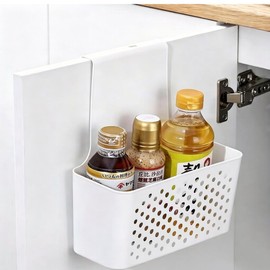 TONSNY Over The Door Cabinet Organizer, Hanging Storage Basket, Wall Mount Pantry Organizer, Plastic Rack for Kitchen, Drawer, Bathroom, Garden Shed, Space Saving Holder（9.2" x 4" x 9.6")