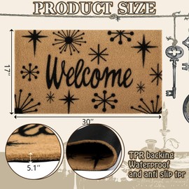 Tinideya Boho Door Mat 17" x 30" Mid Century Modern Door Matts Starburst Coir Doormat Outdoor Entrance with Non Slip TPR Backing Boho Welcome Mat Outdoor Rug Patio Front Porch Indoor Uses Home Decor