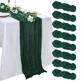 pepmily 8 Pack Emerald Green Cheesecloth Table Runner 10ft Boho Gauze Fabric 120 Inch Cheese Cloth Table Runner Rustic Sheer for Romantic Wedding Decor Baby Shower Party Table Centerpiece Decoration