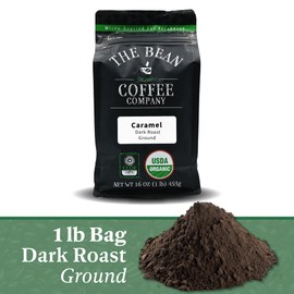 The Bean Organic Coffee Company Caramel, Medium Roast, Ground Coffee, 16-Ounce Bag, Café molido tostado orgánico