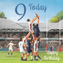 Hunts England - Rugby Fun 9th Birthday Card - Milo's Gallery - Age 9 Sport Birthday Card - For 9 Year Old Rugby Fan - Age Nine