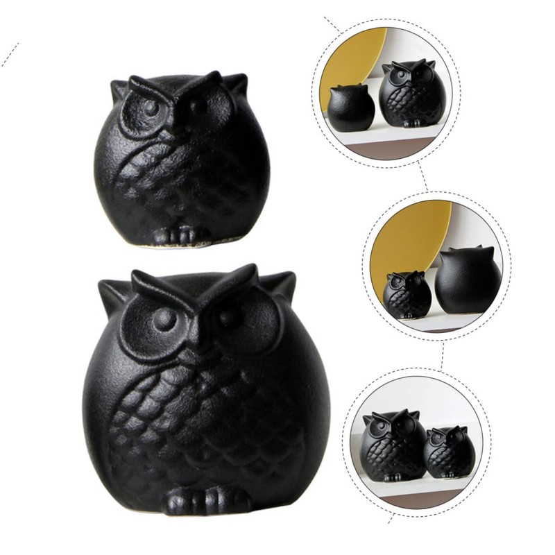 Ciieeo 2Pcs Black Ceramic Owl Figurines Creative Owl Shaped Statues