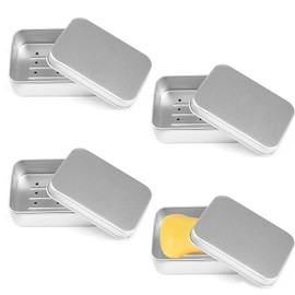 Soap Dish with Lid, 4 Pack Aluminum Soap Box, Leakproof Travel Soap Case with Removable Draining, Portable Soap Tin for Bathroom, Kitchen, Solid Shampoo Storage
