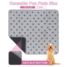 JERIA 2 Pack 72"x 72" Waterproof Non Slip Wee Wee pad，Reusable Washable Pee Pads for Dogs，Absorbent and Leakproof Training Mats for Potty, Bed, Sofa, Potty Training