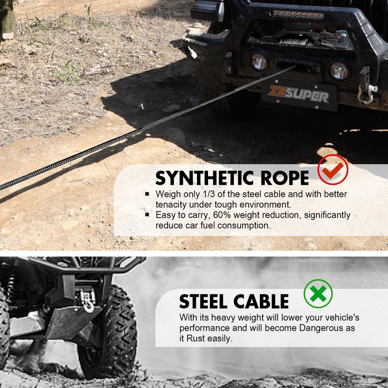 ZESUPER Synthetic Winch Rope 3/8" x 85ft Dyneema 12 Strand