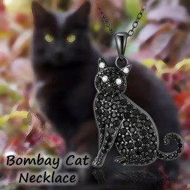 SUPAC Whimsical Oriental Shorthair Cat Pendant Necklace - Sparkling Synthetic Zirconia Crystals, Trendy Cartoon Animal DesignGreat Gift for Cat Lovers and Animal Enthusiasts