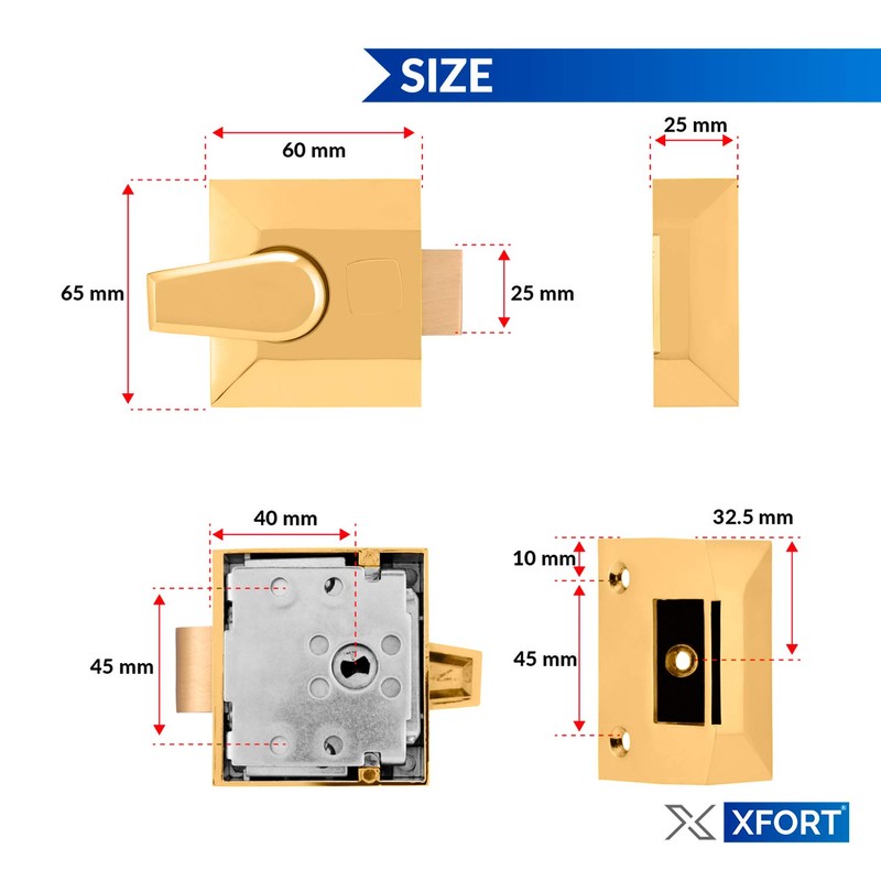 XFORT® Narrow Deadlocking Night Latch 40mm, Complete with Rim Cylinder