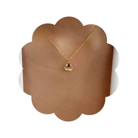Aneneiceera Vintage Crystal Crown Pendant Necklace Gold CZ Inlay Crown Choker Necklace Sapphire Crown Necklace CZ Crown Charm Necklace Chain Jewellery for Women and Girls, Metal