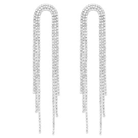 SELOVO Long Tassel Liner Statement Earrings Crystal Bridal Wedding Rhinestone Dangle Dangling Earrings Silver Tone